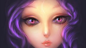 Preview wallpaper girl, art, purple hair, eyes, painting