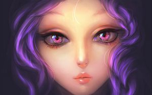 Preview wallpaper girl, art, purple hair, eyes, painting