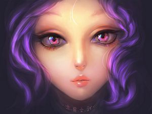 Preview wallpaper girl, art, purple hair, eyes, painting