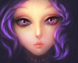 Preview wallpaper girl, art, purple hair, eyes, painting