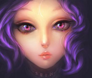 Preview wallpaper girl, art, purple hair, eyes, painting