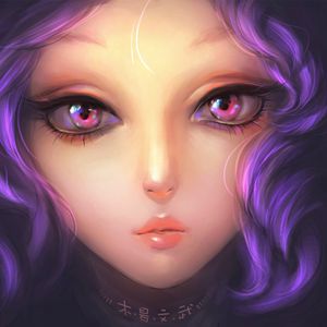 Preview wallpaper girl, art, purple hair, eyes, painting