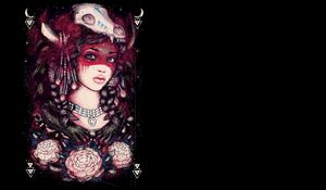 Preview wallpaper girl, art, skull, flowers