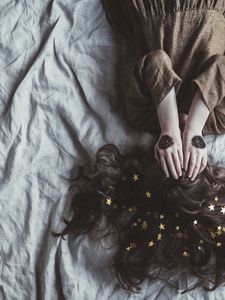 Preview wallpaper girl, art, stars, hair