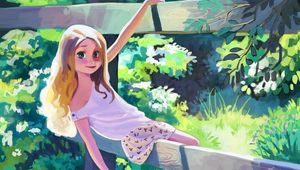 Preview wallpaper girl, art, summer, fence, walk