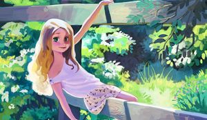Preview wallpaper girl, art, summer, fence, walk