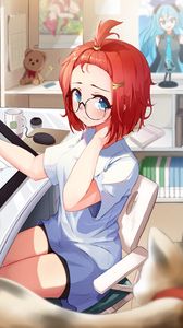 Preview wallpaper girl, artist, glasses, glance, anime