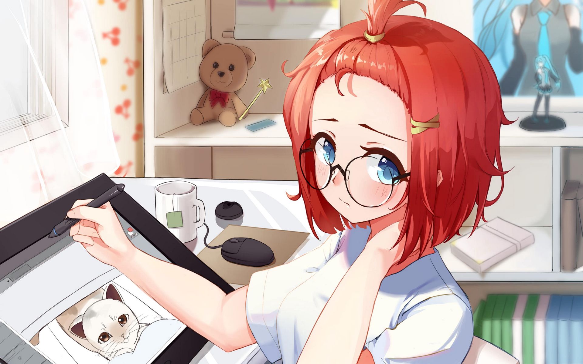 Download wallpaper 1920x1200 girl, artist, glasses, glance, anime