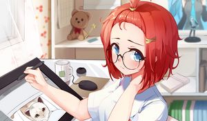 Preview wallpaper girl, artist, glasses, glance, anime