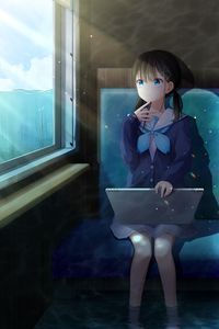 Preview wallpaper girl, artist, train, window, anime