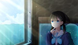 Preview wallpaper girl, artist, train, window, anime