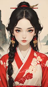 Preview wallpaper girl, asia, kimono, jewelry, anime, art