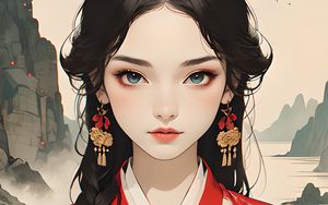 Preview wallpaper girl, asia, kimono, jewelry, anime, art