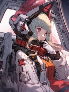 Preview wallpaper girl, astronaut, helmet, suit, anime