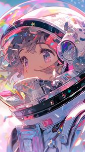 Preview wallpaper girl, astronaut, helmet, spacesuit, anime, art