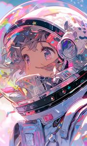 Preview wallpaper girl, astronaut, helmet, spacesuit, anime, art