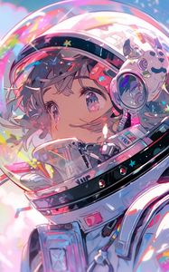 Preview wallpaper girl, astronaut, helmet, spacesuit, anime, art