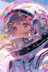 Preview wallpaper girl, astronaut, helmet, spacesuit, anime, art