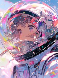 Preview wallpaper girl, astronaut, helmet, spacesuit, anime, art