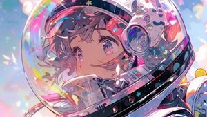 Preview wallpaper girl, astronaut, helmet, spacesuit, anime, art