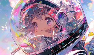 Preview wallpaper girl, astronaut, helmet, spacesuit, anime, art