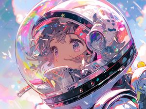 Preview wallpaper girl, astronaut, helmet, spacesuit, anime, art