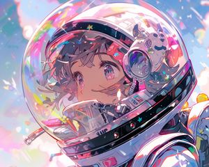 Preview wallpaper girl, astronaut, helmet, spacesuit, anime, art