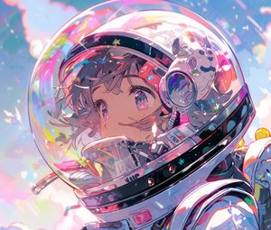 Preview wallpaper girl, astronaut, helmet, spacesuit, anime, art