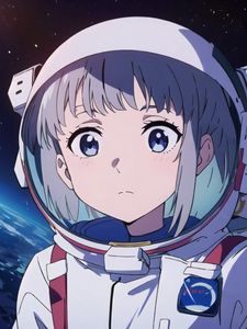 Preview wallpaper girl, astronaut, spacesuit, space, anime