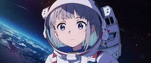 Preview wallpaper girl, astronaut, spacesuit, space, anime