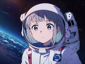 Preview wallpaper girl, astronaut, spacesuit, space, anime