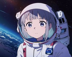 Preview wallpaper girl, astronaut, spacesuit, space, anime