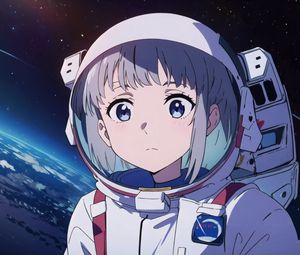 Preview wallpaper girl, astronaut, spacesuit, space, anime