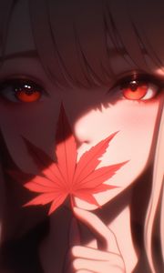 Preview wallpaper girl, autumn, maple leaf, anime, art