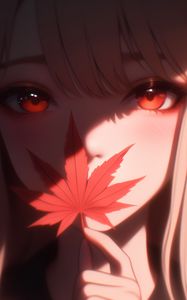 Preview wallpaper girl, autumn, maple leaf, anime, art