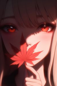 Preview wallpaper girl, autumn, maple leaf, anime, art