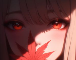 Preview wallpaper girl, autumn, maple leaf, anime, art