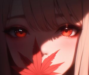 Preview wallpaper girl, autumn, maple leaf, anime, art