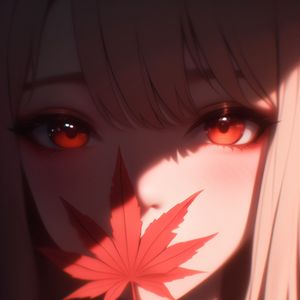 Preview wallpaper girl, autumn, maple leaf, anime, art