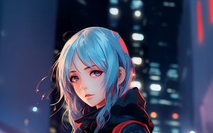 Preview wallpaper girl, backpack, anime, art, lights, blur