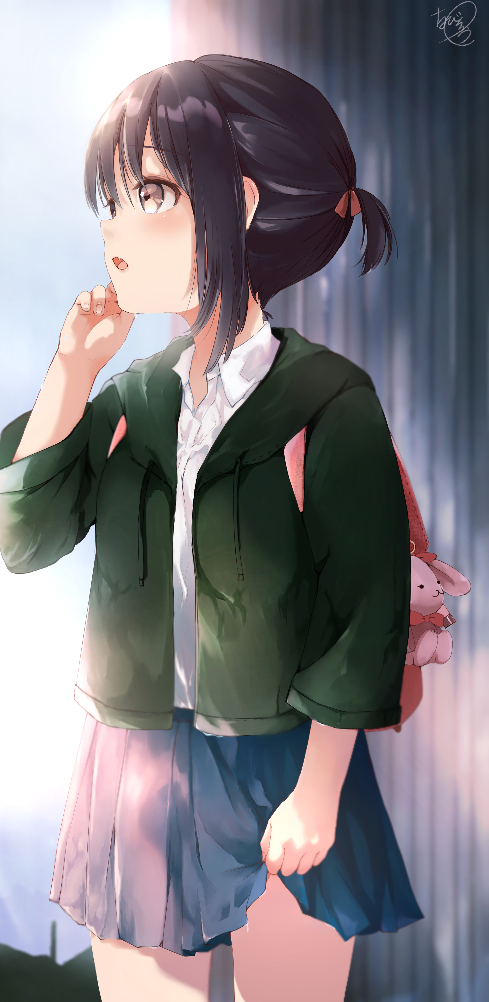 Anime Girl Wearing Backpack