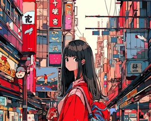 Preview wallpaper girl, backpack, building, city, anime