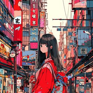 Preview wallpaper girl, backpack, building, city, anime