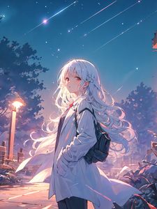 Preview wallpaper girl, backpack, stars, art, anime