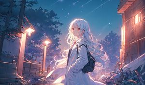 Preview wallpaper girl, backpack, stars, art, anime