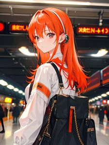 Preview wallpaper girl, bag, anime, art, orange