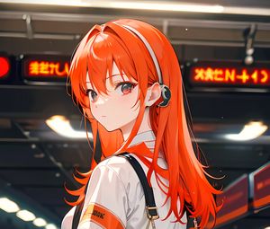 Preview wallpaper girl, bag, anime, art, orange