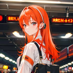 Preview wallpaper girl, bag, anime, art, orange