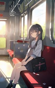 Preview wallpaper girl, bag, bus, anime