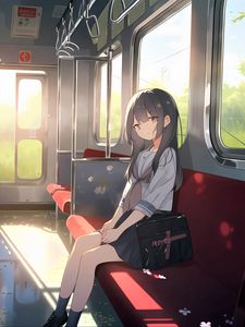 Preview wallpaper girl, bag, bus, anime